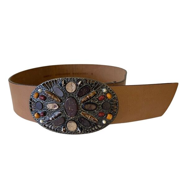 Chico’s Genuine Leather Belt With Stone Embedded Buckle Tan Size Small main image 8